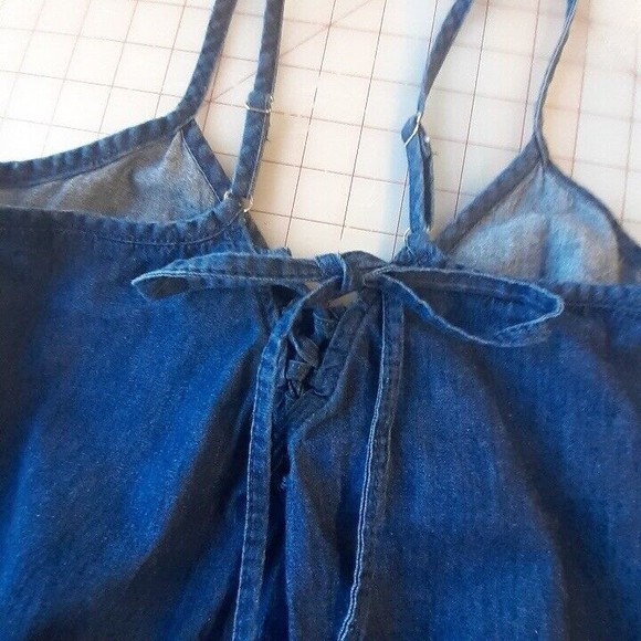 Derek Heart Womens Small Blue Chambray Spaghetti Strap Top Ruffle Peplum - Picture 3 of 12